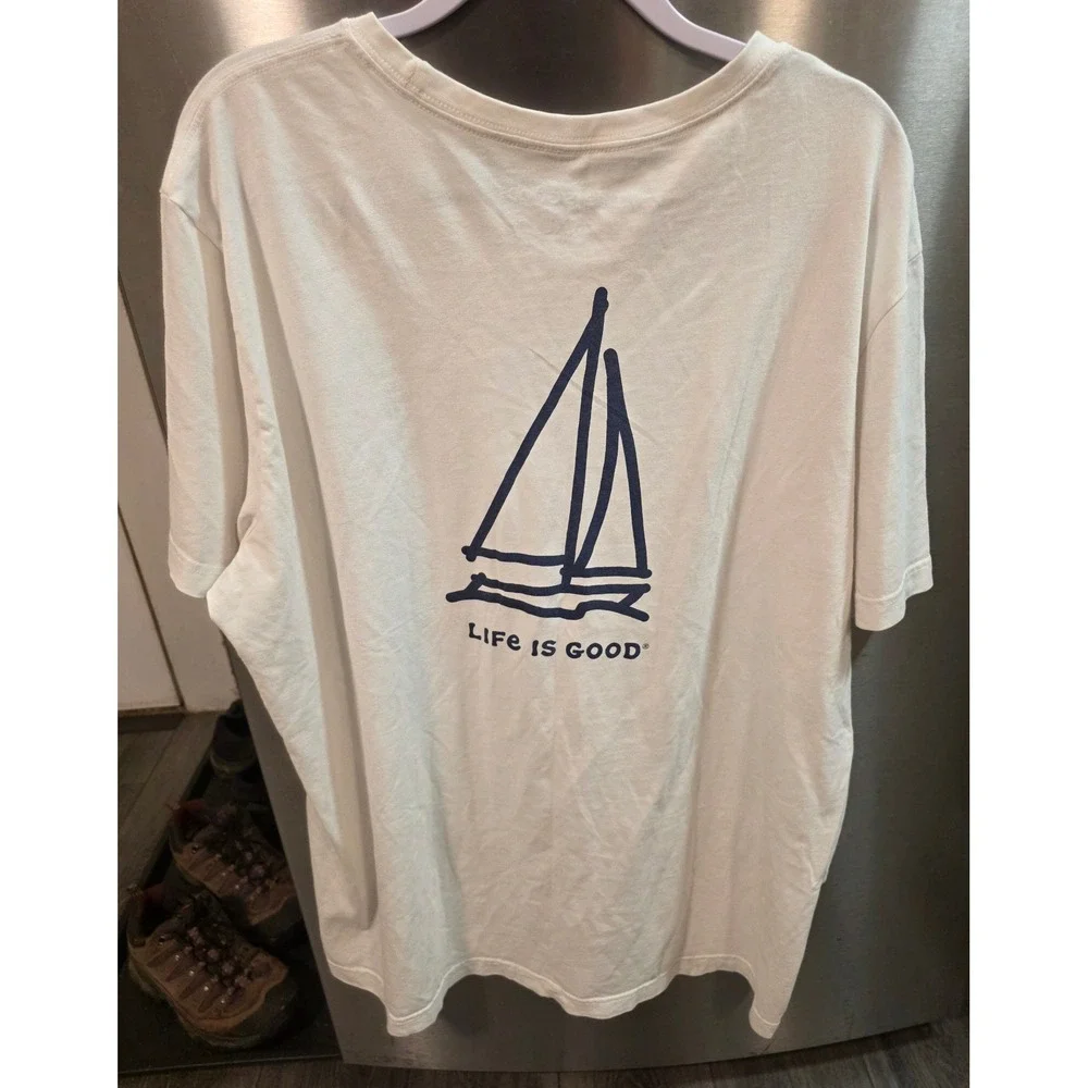 Life is Good Mens XXL Crusher Tee White Sailboat Anchor Graphic T-Shirt